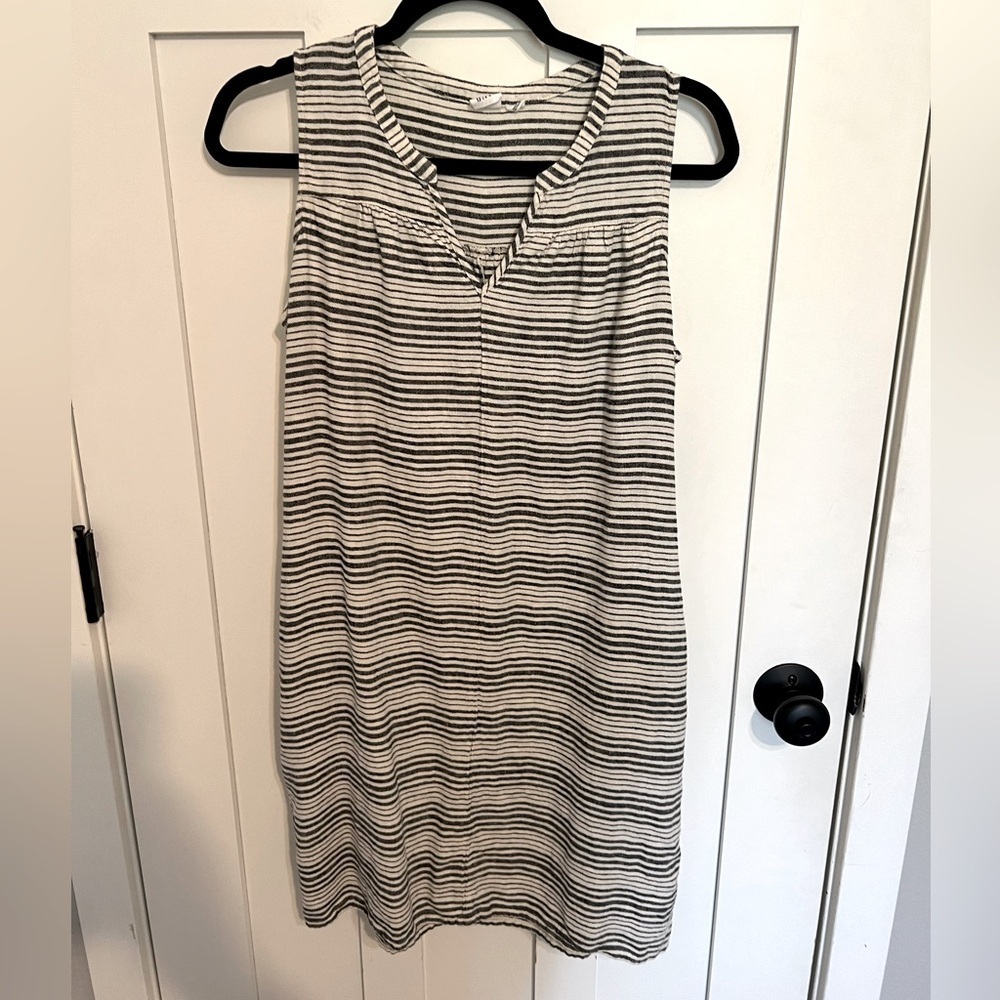 Gap Sleeveless Stripped Linen Blend Shirt Dress with Pockets Size Medium V-Neck